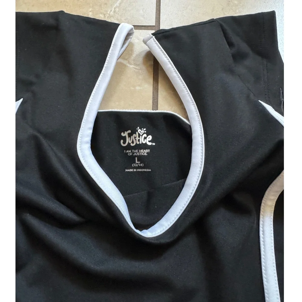 Justice Dress Girls L 12/14 Black White Sporty Active Built-in Shorts Pocket NEW